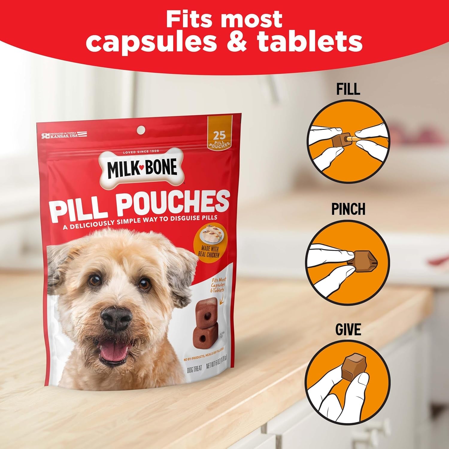 Pill Pouches Dog Treats with Real Chicken, 25 Count Bags (Pack of 5; 125 Total Treats)
