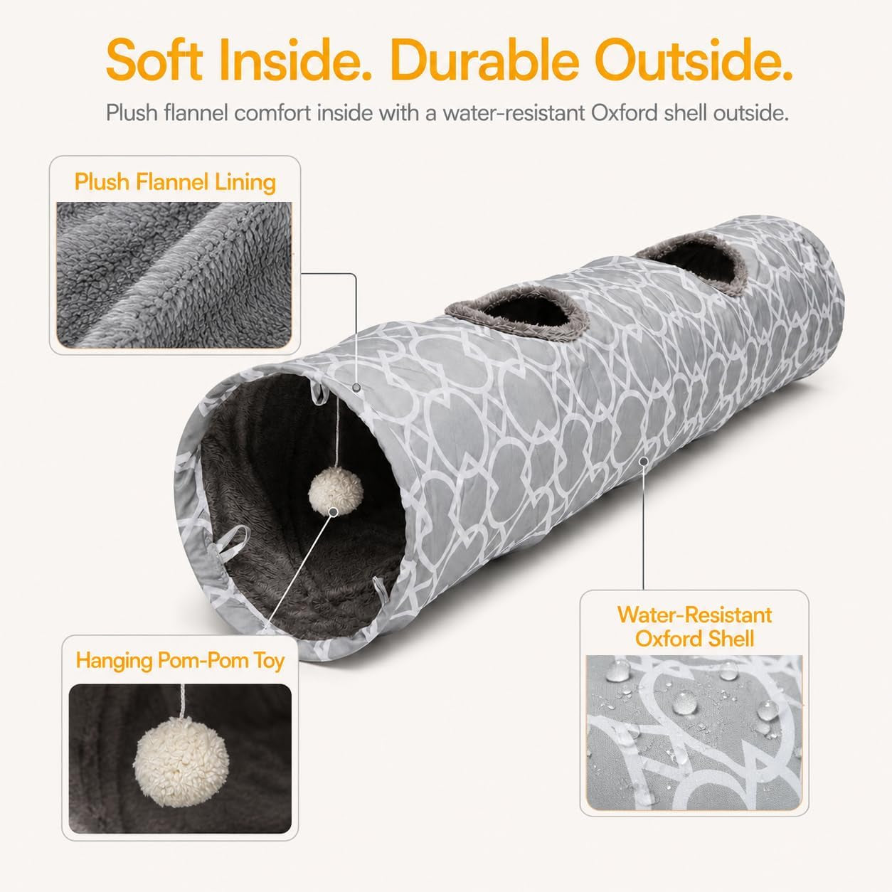 Geometric Collapsible Cat Tunnel with Plush Interior and Interactive Balls, Suitable for Kittens, Rabbits, Ferrets, and Puppies, 9.8 Inch Diameter