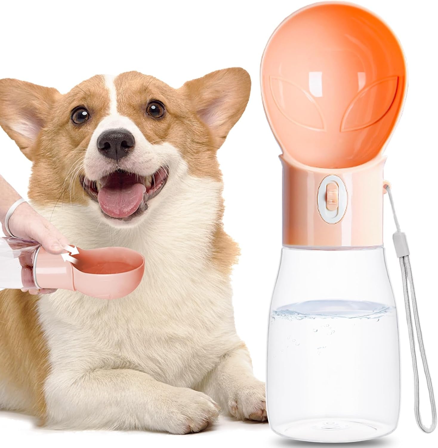 Dog Water Bottle, Widen Sink Portable Dogs Water Dispenser, Orange, 17Oz | Large Capacity, Leak Proof, Easy to Carry, Outdoor Drink Bottles for Cat, Puppy, Pet Essential for Travel, Walking, Hiking