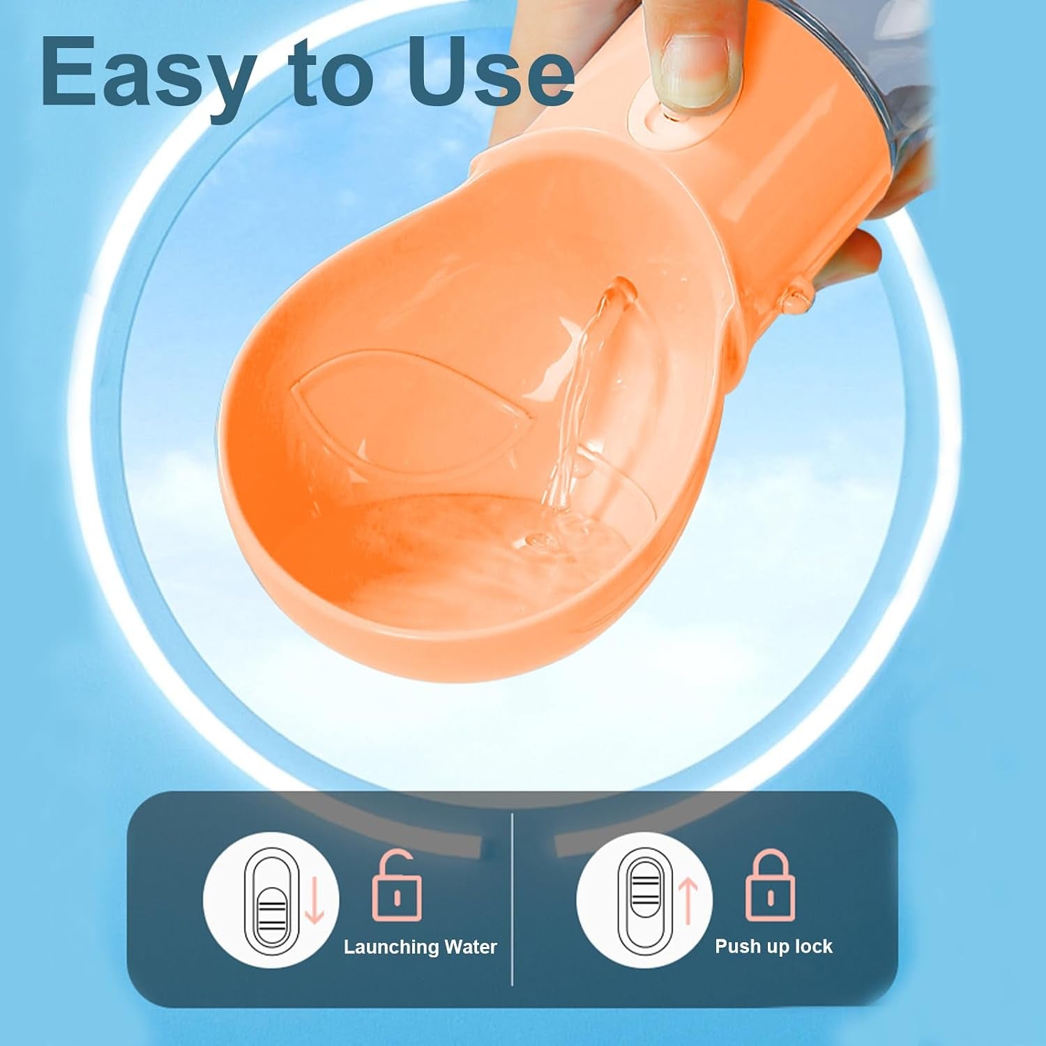 Dog Water Bottle, Widen Sink Portable Dogs Water Dispenser, Orange, 17Oz | Large Capacity, Leak Proof, Easy to Carry, Outdoor Drink Bottles for Cat, Puppy, Pet Essential for Travel, Walking, Hiking