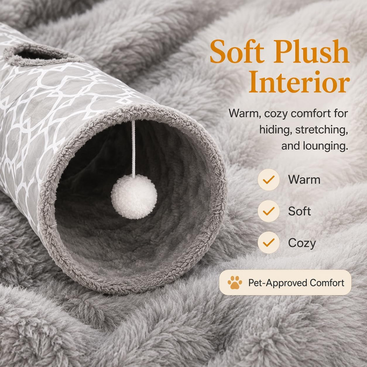 Geometric Collapsible Cat Tunnel with Plush Interior and Interactive Balls, Suitable for Kittens, Rabbits, Ferrets, and Puppies, 9.8 Inch Diameter