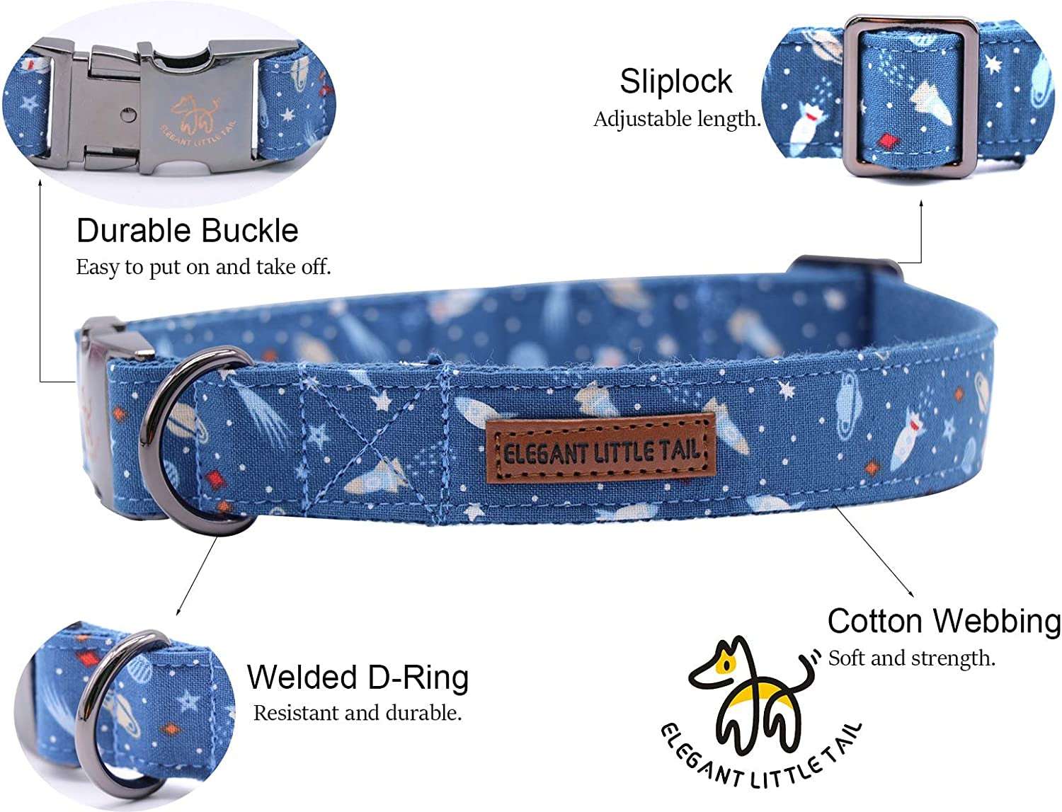 Dog Collar with Bow, Cotton & Webbing Boy Bow Dog Collar X-Large | Pet Collar with Bow, Male Pet Collar for Large Dogs, Soft Cotton, Sturdy Metal Buckle, Ideal for Birthday, Neck 16-26In